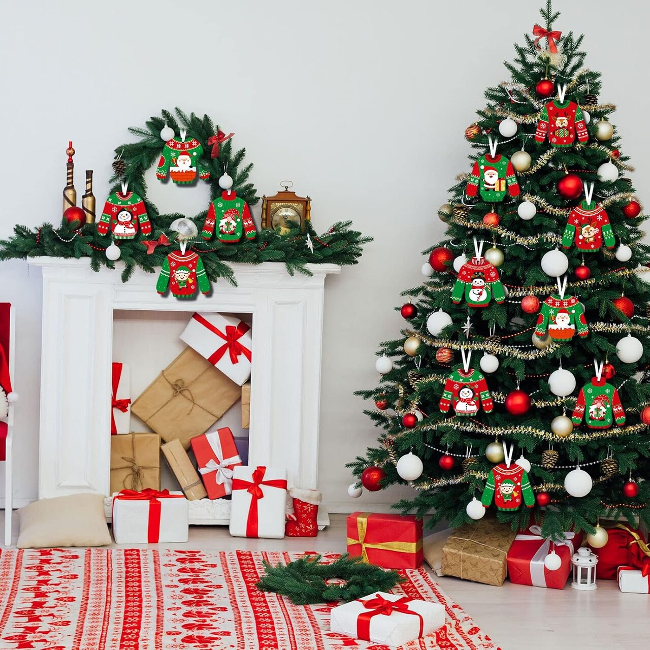 40 Pcs Ugly Sweater Crafts Kits Winter Party Christmas Paper DIY Ornaments Tree Ugly Sweater Hanging Ornaments for Kids Adults Xmas Sweater Party Tree DIY Arts Crafts Supplies Decor